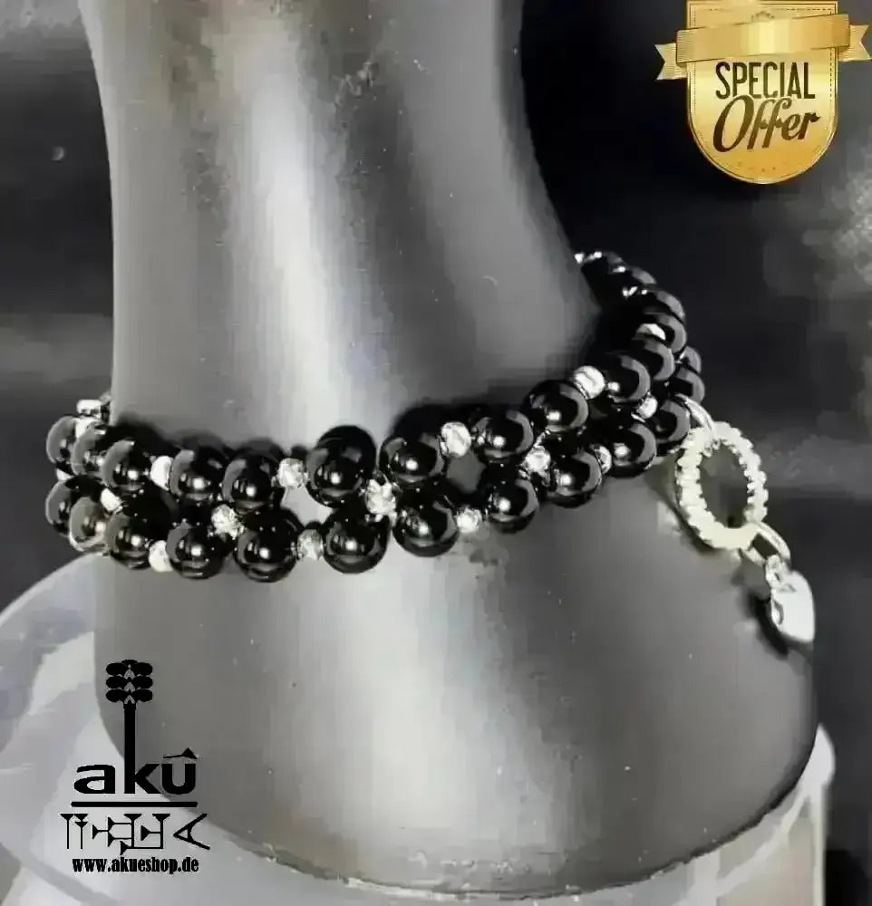Natürliche schwarze Onyx Armband, duplizierte Perlen Edelsteinschmuck Meditationsenergie - AkueShop