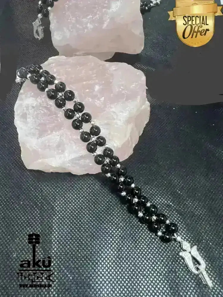Natürliche schwarze Onyx Armband, duplizierte Perlen Edelsteinschmuck Meditationsenergie - AkueShop