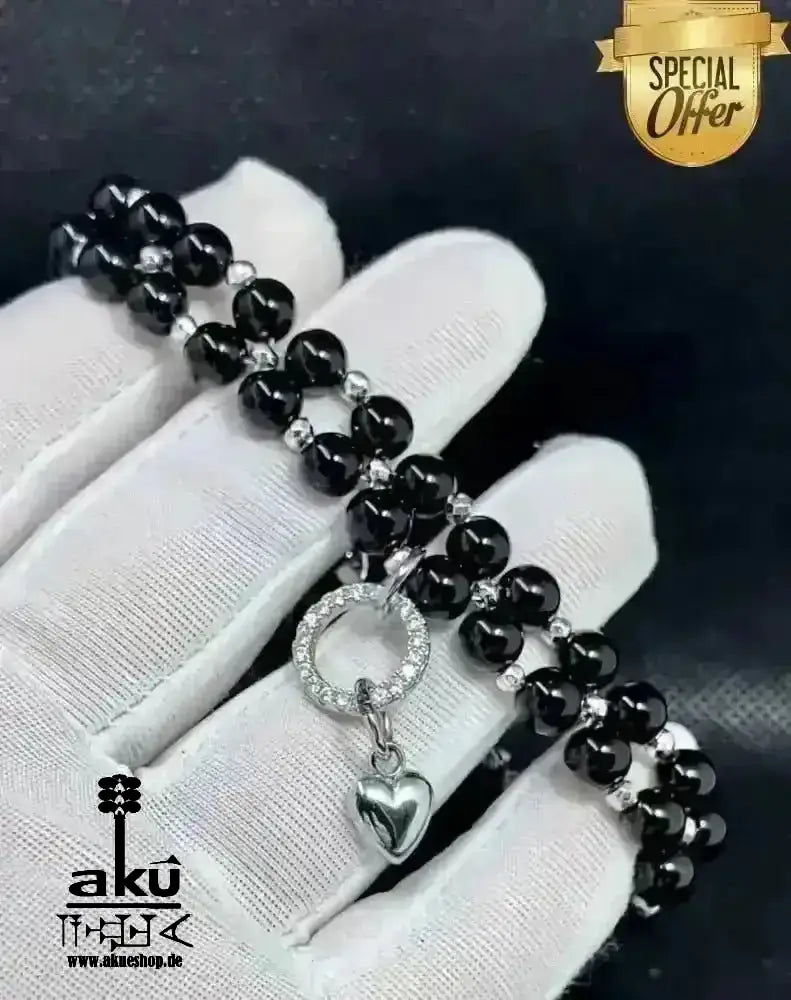 Natürliche schwarze Onyx Armband, duplizierte Perlen Edelsteinschmuck Meditationsenergie - AkueShop