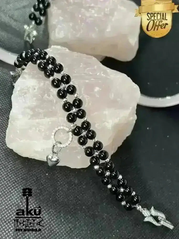Natürliche schwarze Onyx Armband, duplizierte Perlen Edelsteinschmuck Meditationsenergie - AkueShop