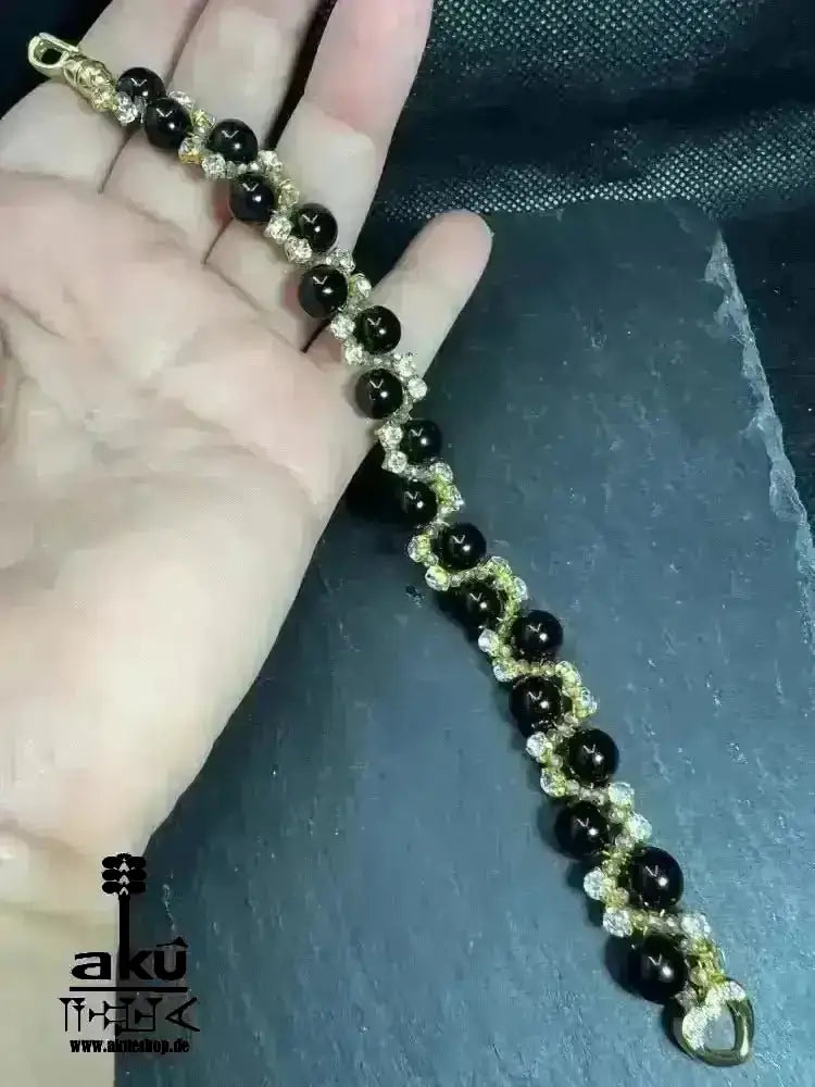 Natürlicher Jade/Onyx Armband, Herz/Wurzelchakren positive Energie Partygeschenk - AkueShop