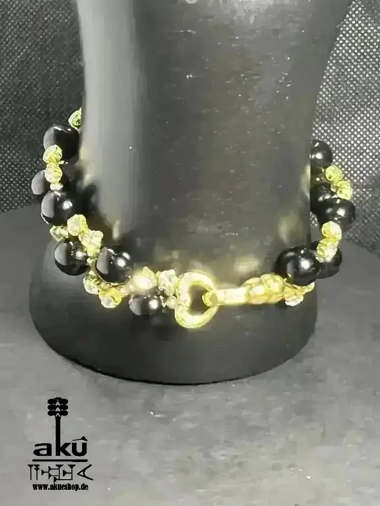 Natürlicher Jade/Onyx Armband, Herz/Wurzelchakren positive Energie Partygeschenk - AkueShop