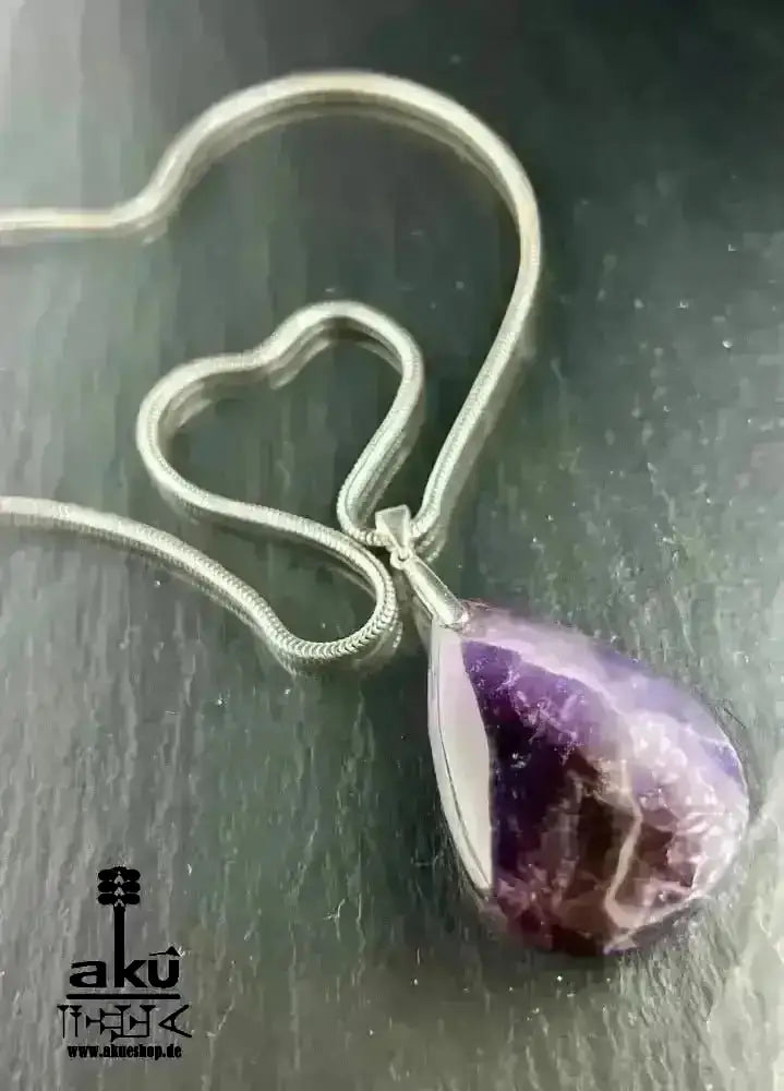 Natürliches Amethyst Halskette, Lili Edelstein, 925er Silber, Kronen & Drittenauge Chakra Heilungsenergie - AkueShop