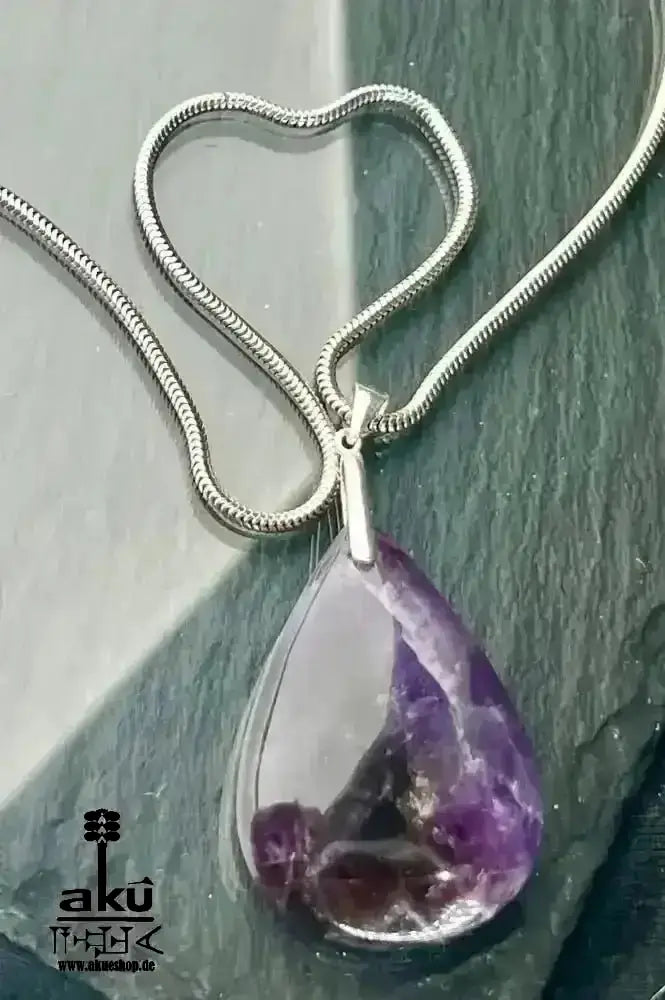 Natürliches Amethyst Halskette, Lili Edelstein, 925er Silber, Kronen & Drittenauge Chakra Heilungsenergie - AkueShop