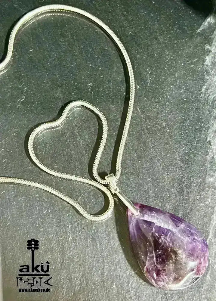 Natürliches Amethyst Halskette, Lili Edelstein, 925er Silber, Kronen & Drittenauge Chakra Heilungsenergie - AkueShop