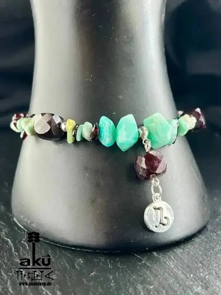 Natürliches Granat - und Amazonit - Armband, Januar - Glücksstein, Steinbock Sternzeichen 925er Silber, Herz und Halschakra - Energie - AkueShop