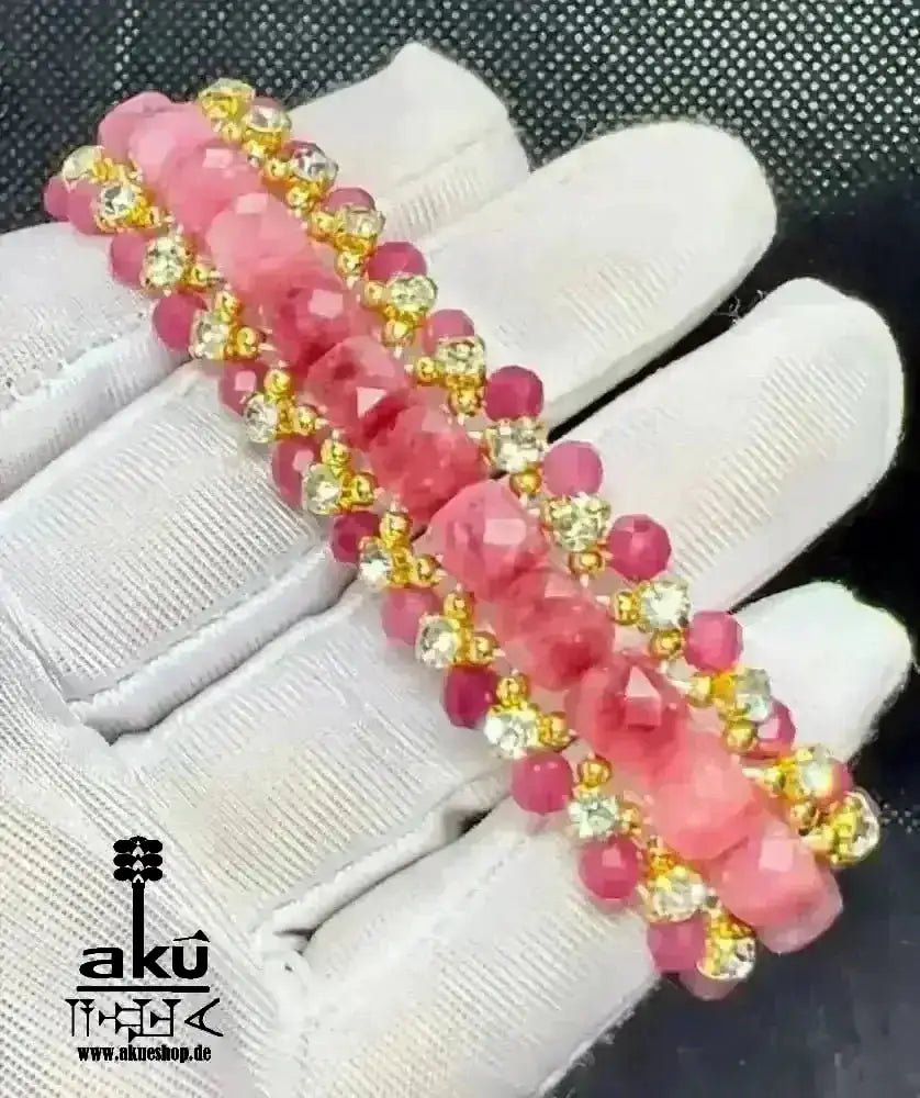 Natürliches roses Chalcedony/Angelit Armband, Bling Bling glänzendes breite Schmuck - AkueShop