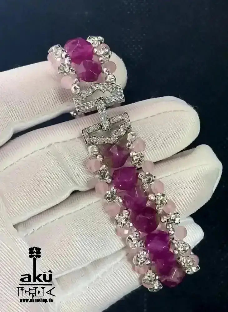Natürliches roses Chalcedony/Angelit Armband, Bling Bling glänzendes breite Schmuck - AkueShop