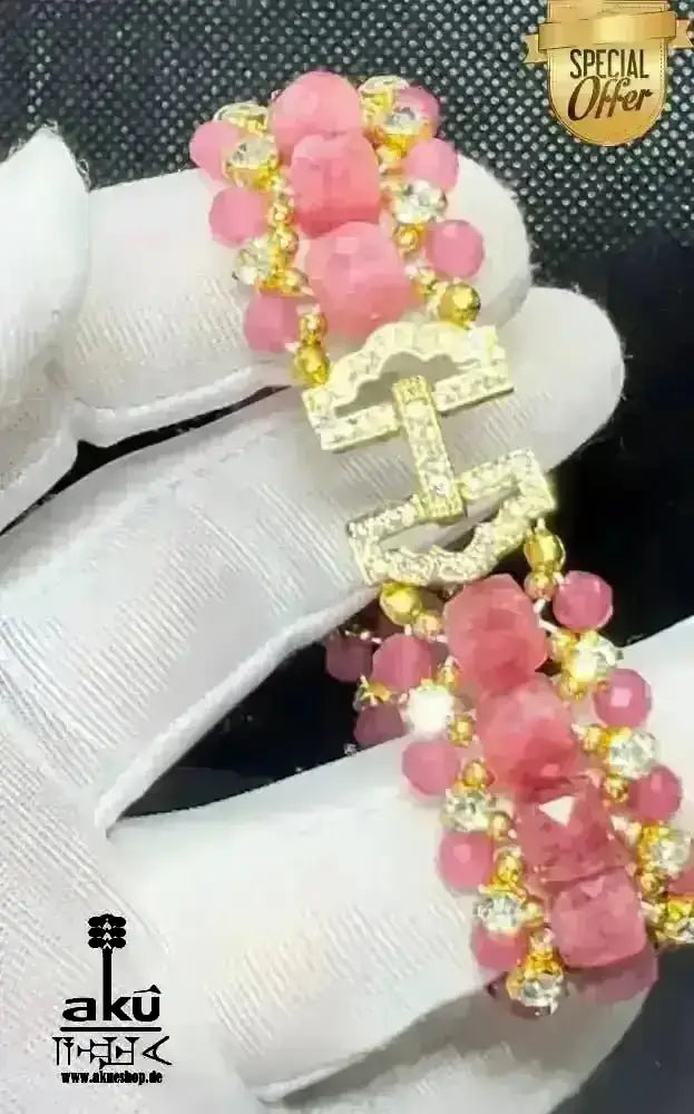 Natürliches roses Chalcedony/Angelit Armband, Bling Bling glänzendes breite Schmuck - AkueShop