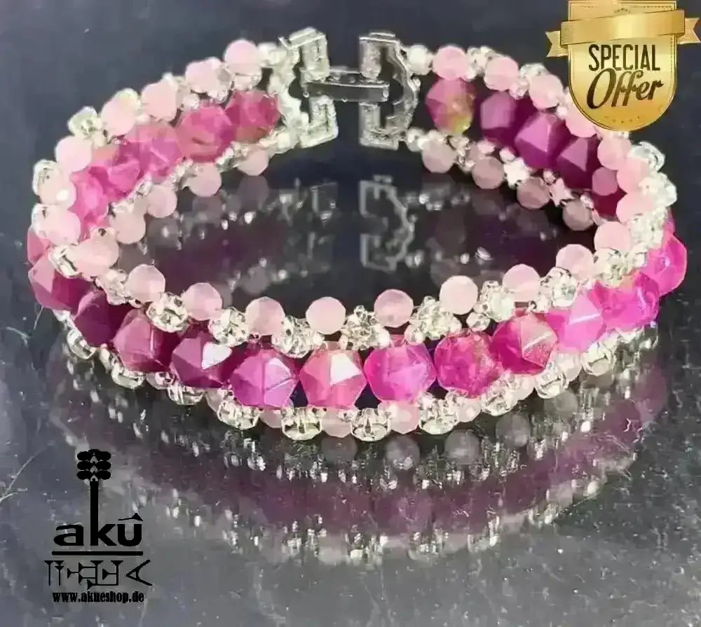 Natürliches roses Chalcedony/Angelit Armband, Bling Bling glänzendes breite Schmuck - AkueShop