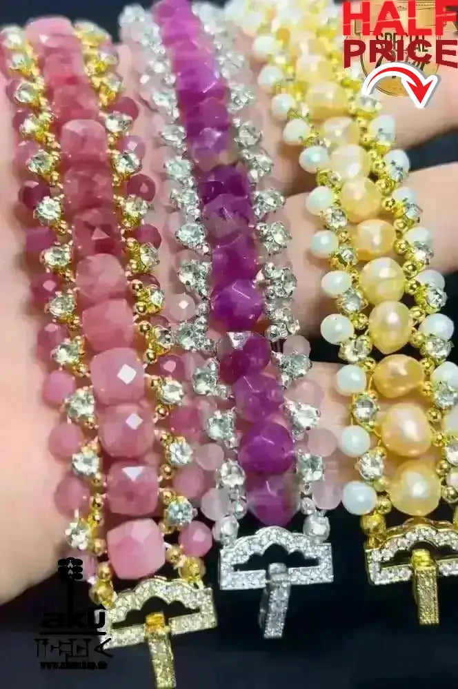 Natürliches roses Chalcedony/Angelit Armband, Bling Bling glänzendes breite Schmuck - AkueShop