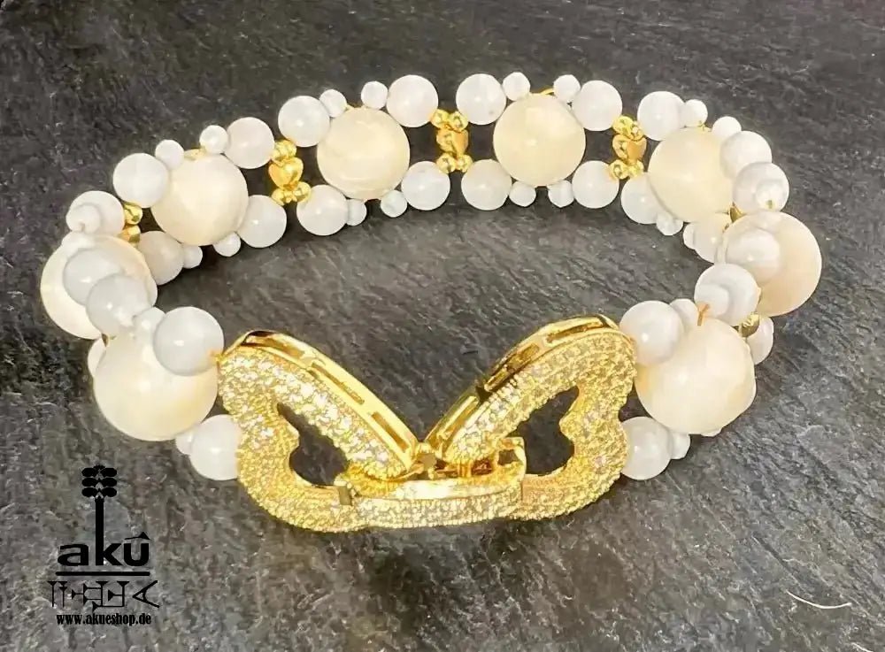 Natürlichem Perlmutt Armband, vergoldet, Kronenchakra, Reiki, Meditation Energie - AkueShop