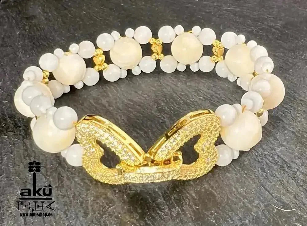 Natürlichem Perlmutt Armband, vergoldet, Kronenchakra, Reiki, Meditation Energie - AkueShop