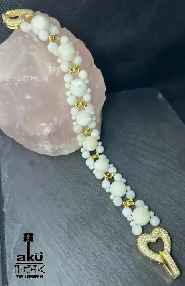Natürlichem Perlmutt Armband, vergoldet, Kronenchakra, Reiki, Meditation Energie - AkueShop