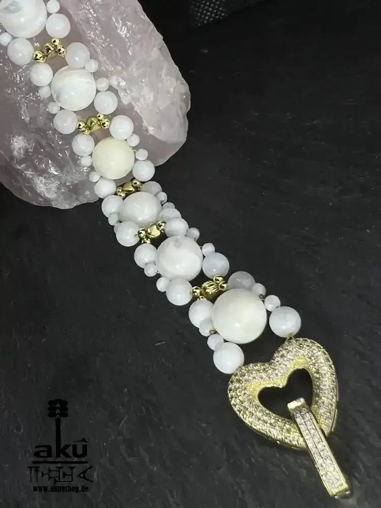 Natürlichem Perlmutt Armband, vergoldet, Kronenchakra, Reiki, Meditation Energie - AkueShop