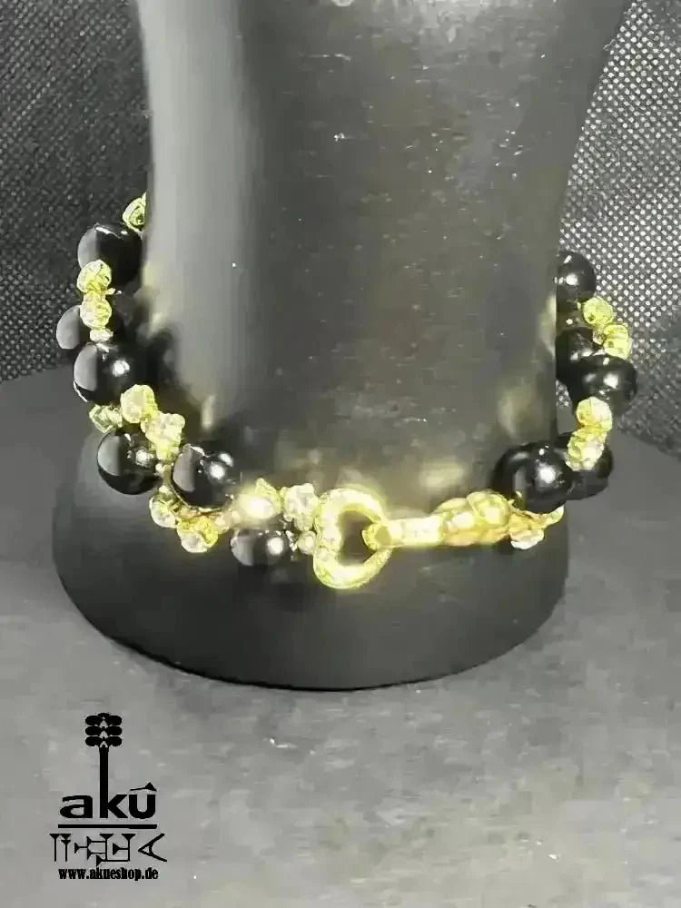 Natürlicher Jade/Onyx Armband, Herz/Wurzelchakren positive Energie Partygeschenk - AkueShop