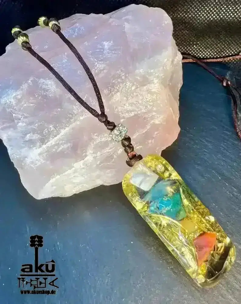 Orgonit 7Chakras Halskette Edelstein Gold Energieanhänger Orgonit Geometrie Harz, Reiki - Meditationsenergie - AkueShop