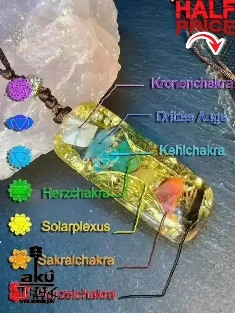 Orgonit 7Chakras Halskette Edelstein Gold Energieanhänger Orgonit Geometrie Harz, Reiki - Meditationsenergie - AkueShop