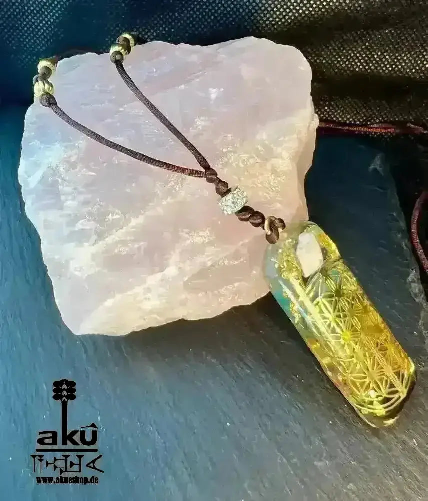 Orgonit 7Chakras Halskette Edelstein Gold Energieanhänger Orgonit Geometrie Harz, Reiki - Meditationsenergie - AkueShop