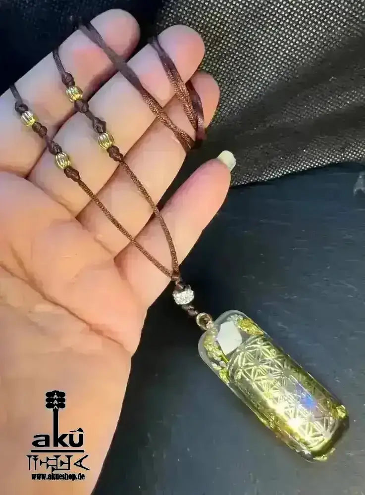 Orgonit 7Chakras Halskette Edelstein Gold Energieanhänger Orgonit Geometrie Harz, Reiki - Meditationsenergie - AkueShop