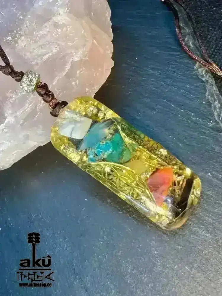 Orgonit 7Chakras Halskette Edelstein Gold Energieanhänger Orgonit Geometrie Harz, Reiki - Meditationsenergie - AkueShop