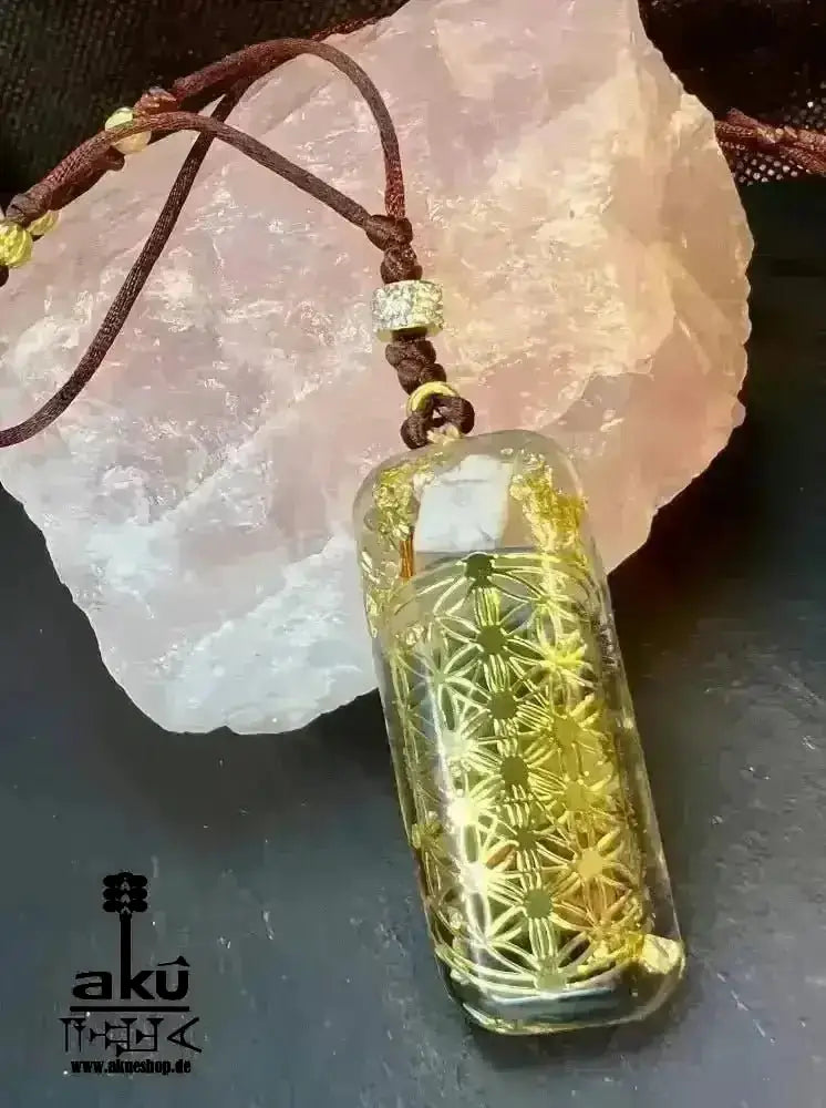 Orgonit 7Chakras Halskette Edelstein Gold Energieanhänger Orgonit Geometrie Harz, Reiki - Meditationsenergie - AkueShop