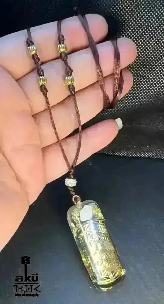 Orgonit 7Chakras Halskette Edelstein Gold Energieanhänger Orgonit Geometrie Harz, Reiki - Meditationsenergie - AkueShop
