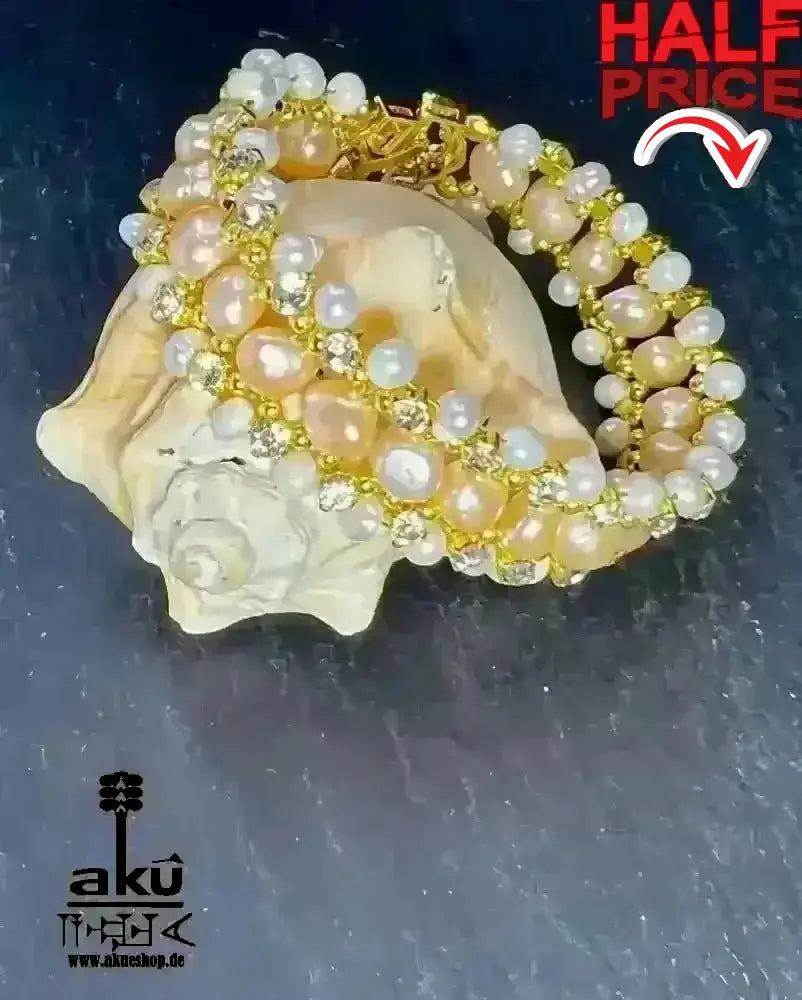 Perlen Armband, Bling Bling Band, party - Schmuck, Kronnen und Herz Chakras vergoldet - AkueShop