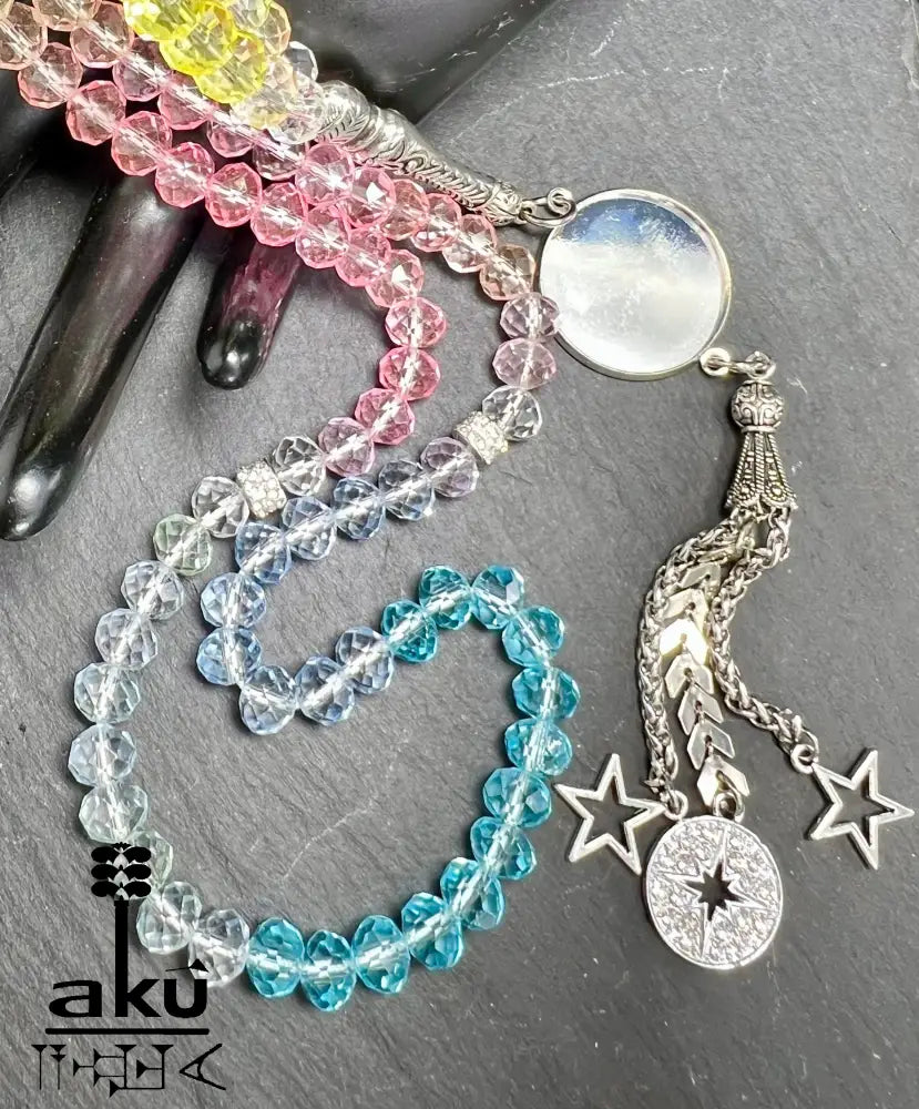 Personalisierte Tasbih mit Foto-Medaillon Kristallperlen Gebetskette Geschenk zu Ramadan & Eid Tasbih
