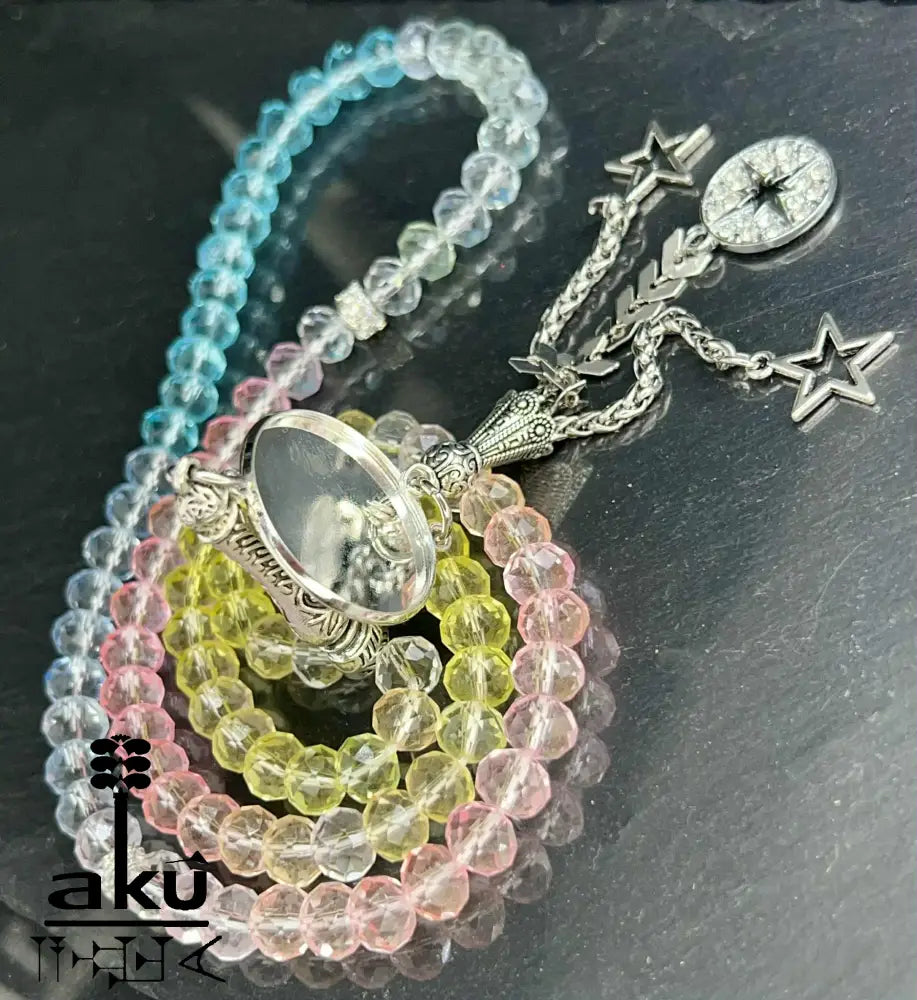 Personalisierte Tasbih mit Foto-Medaillon Kristallperlen Gebetskette Geschenk zu Ramadan & Eid Tasbih