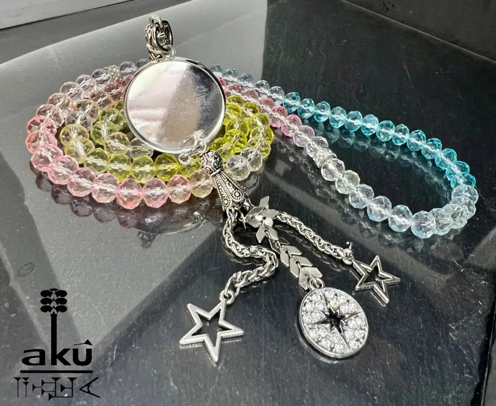 Personalisierte Tasbih mit Foto-Medaillon Kristallperlen Gebetskette Geschenk zu Ramadan & Eid Tasbih