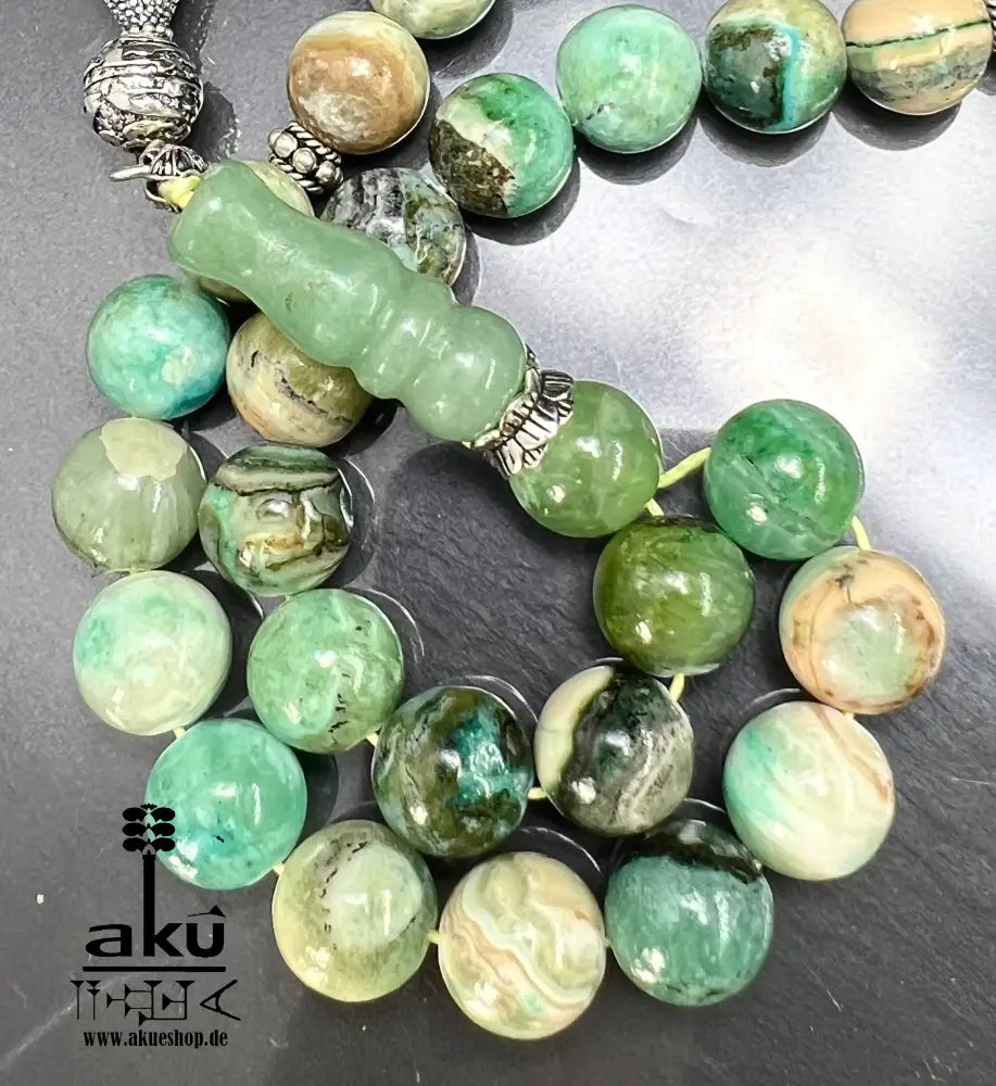 Phoenix Jade Tasbih Islamisches Eid-Geschenk 925 Silber Quaste Herzchakra-Energie, riesige Misbaha, Muslimmsche Schmuck, Sibha, AkueShop