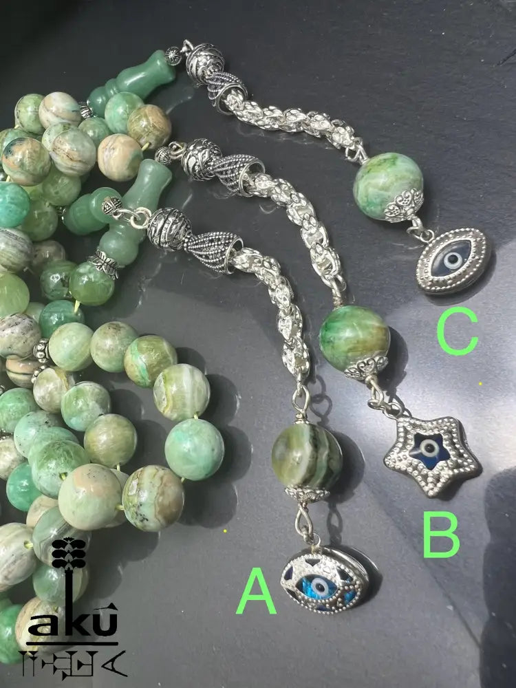 Phoenix Jade Tasbih Islamisches Eid-Geschenk 925 Silber Quaste Herzchakra-Energie Tasbih