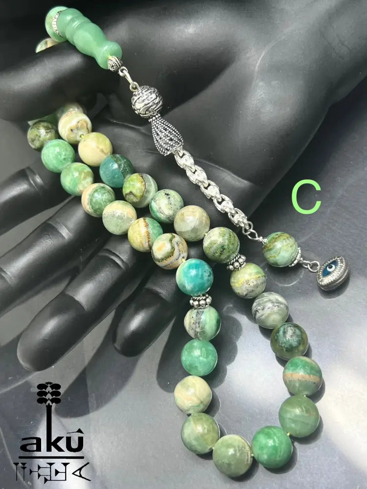 Phoenix Jade Tasbih Islamisches Eid-Geschenk 925 Silber Quaste Herzchakra-Energie Tasbih