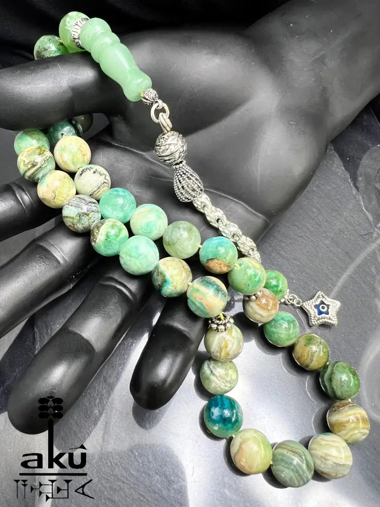 Phoenix Jade Tasbih Islamisches Eid-Geschenk 925 Silber Quaste Herzchakra-Energie, riesige Misbaha, Muslimmsche Schmuck, Sibha, AkueShop, boseaugeschutz