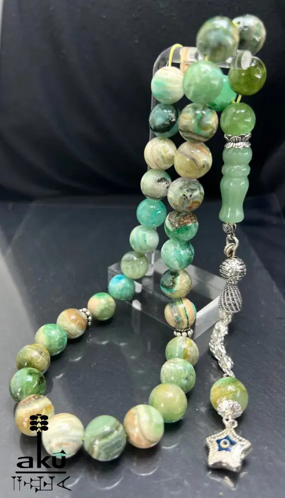 Phoenix Jade Tasbih Islamisches Eid-Geschenk 925 Silber Quaste Herzchakra-Energie, riesige Misbaha, Muslimmsche Schmuck, Sibha, AkueShop