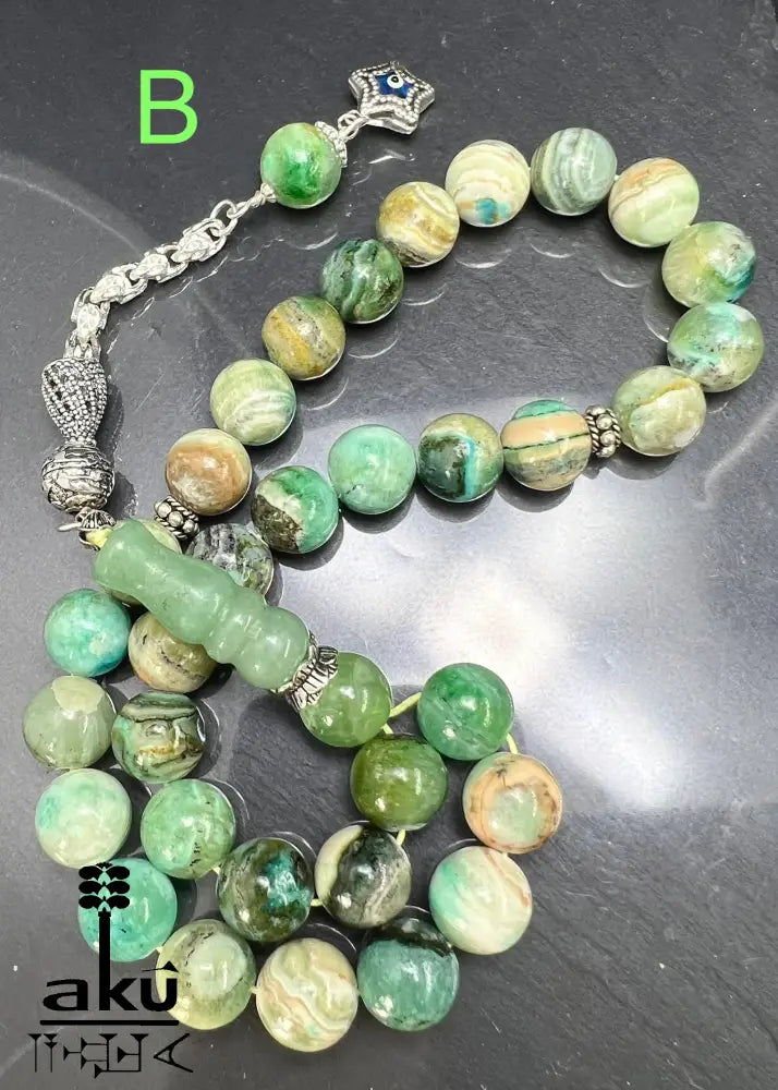 Phoenix Jade Tasbih Islamisches Eid-Geschenk 925 Silber Quaste Herzchakra-Energie, riesige Misbaha, Muslimmsche Schmuck, Sibha, AkueShop