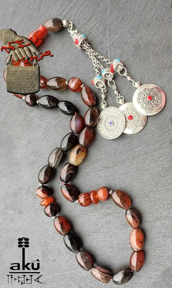 Handgefertigte Gebetskette aus rotem Jemen-Achat mit silberfarbener Quaste, 925-Silber-Zwischenteilen, spirituelle Tasbih