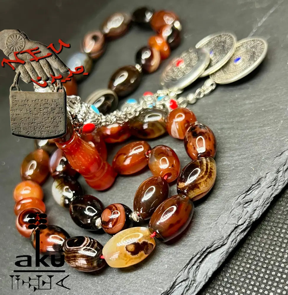 Gebetskette aus rotem Jemen-Achat mit 925 Silber und traditioneller Quaste – handgefertigte Qualität aus Deutschland.