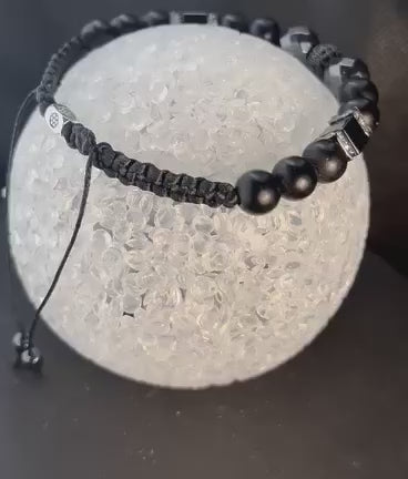 Männer Armband schwarz Himatit und Onyx für ihn, freie Größe einstellbares Macreme Band - AkueShop