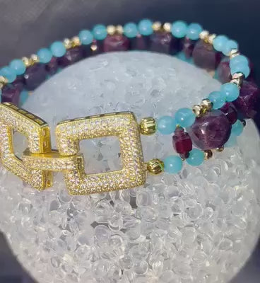 garnet granat amazonite bracelet armband gold plated vergoldet gemstone edelstein