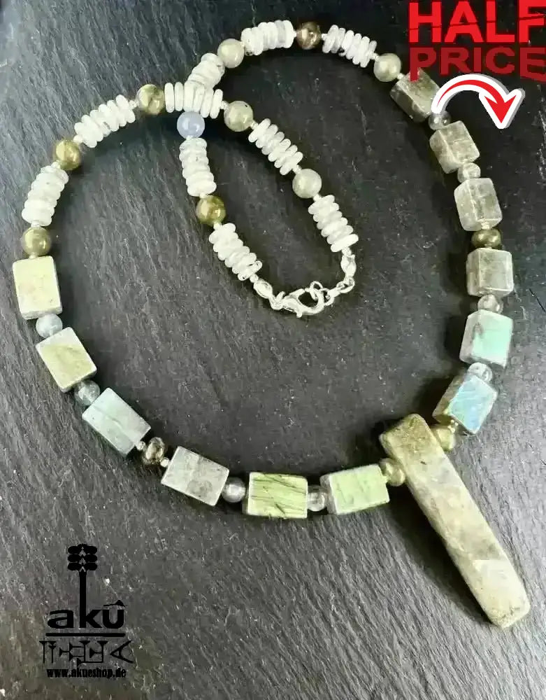 Rainbow A+++ Labradorit Halskette, Feuer Edelstein Schmuck, Dritteauge Chakra Energie - AkueShop