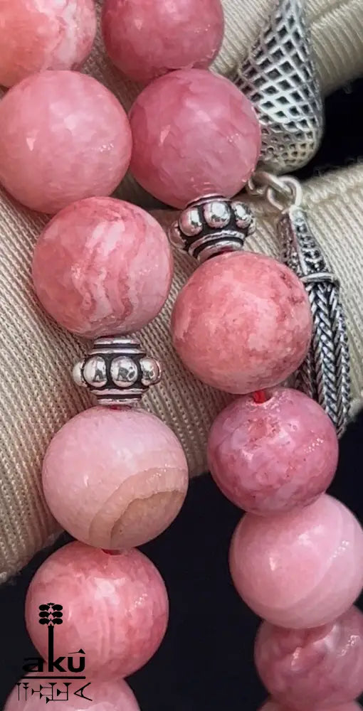 Rhodochrosit-Tasbih Gebetsperlen Rosenkranz Misbaha Ethnischer Schmuck Ramadan Eid Islamisches Geschenk, 925er silbere quaste, islamische geschenke