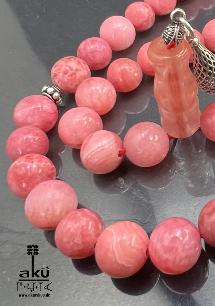 Rhodochrosit-Tasbih Gebetsperlen Rosenkranz Misbaha Ethnischer Schmuck Ramadan Eid Islamisches Geschenk, 925er silbere quaste, islamische geschenke