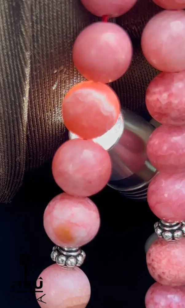 Rhodochrosit-Tasbih Gebetsperlen Rosenkranz Misbaha Ethnischer Schmuck Ramadan Eid Islamisches Geschenk, 925er silbere quaste, islamische geschenke