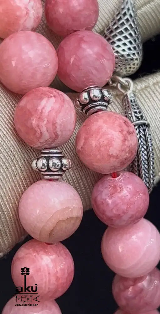 Rhodochrosit-Tasbih Gebetsperlen Rosenkranz Misbaha Ethnischer Schmuck Ramadan Eid Islamisches Geschenk, 925er silbere quaste, islamische geschenke