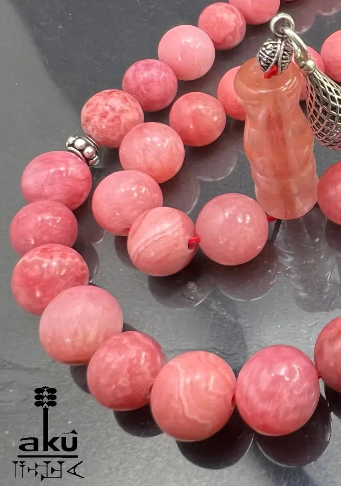 Rhodochrosit-Tasbih Gebetsperlen Rosenkranz Misbaha Ethnischer Schmuck Ramadan Eid Islamisches Geschenk, 925er silbere quaste, islamische geschenke