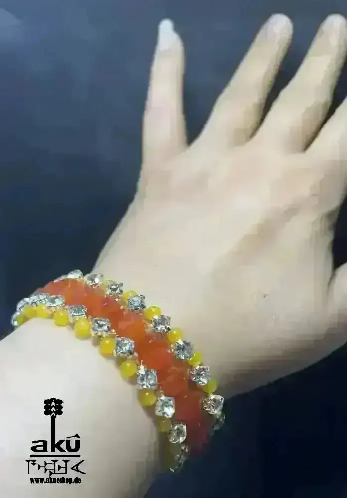 Natürliches rotes Karneol Achat und gelbes Jade - Armband, Bling Bling glänzendes breite Schmuck - AkueShop