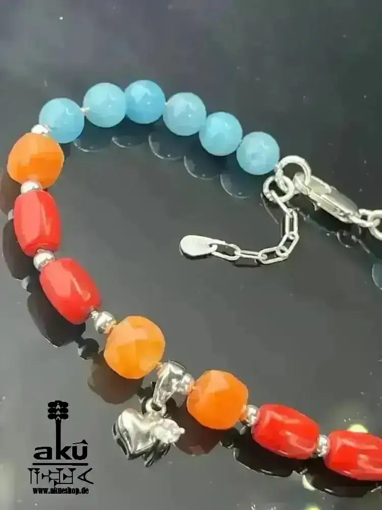 Rotes Koralle Sonnenstein Apatit Edelsteine Armband, natürliche Glücksedelsteine, Positiveenergie - AkueShop