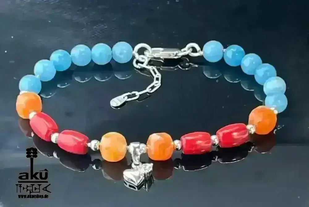 Rotes Koralle Sonnenstein Apatit Edelsteine Armband, natürliche Glücksedelsteine, Positiveenergie - AkueShop